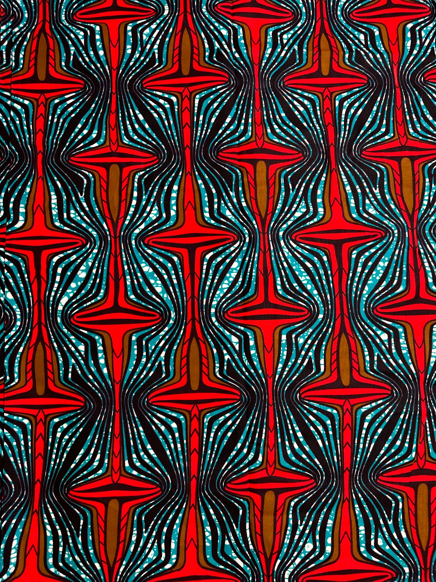 African Print Fabric, Ankara - Teal, Brown, Red Fabric