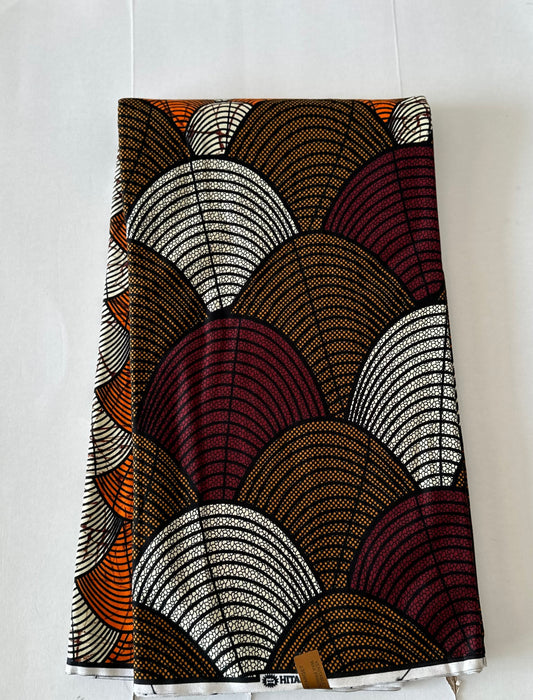 African Print Fabric, Ankara - Orange, Brown, Burgundy Fabric, African Clothing