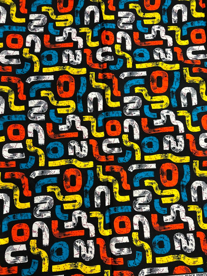 African Print Fabric, Ankara - Orange, Yellow, Blue Fabric
