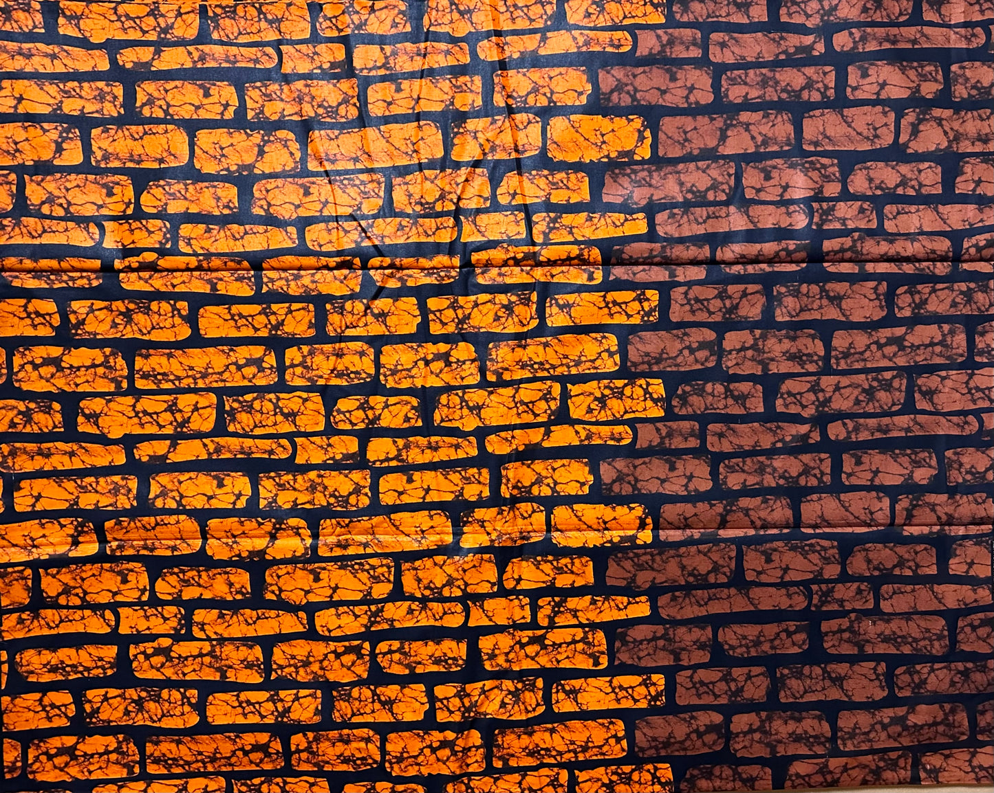 African Print Fabric, Ankara - Orange, Brown Fabric