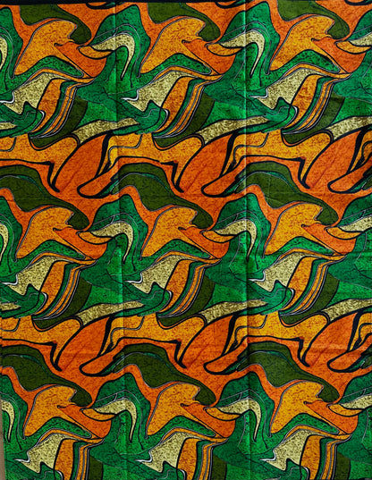 African Print Fabric, Ankara - Green, Orange Fabric