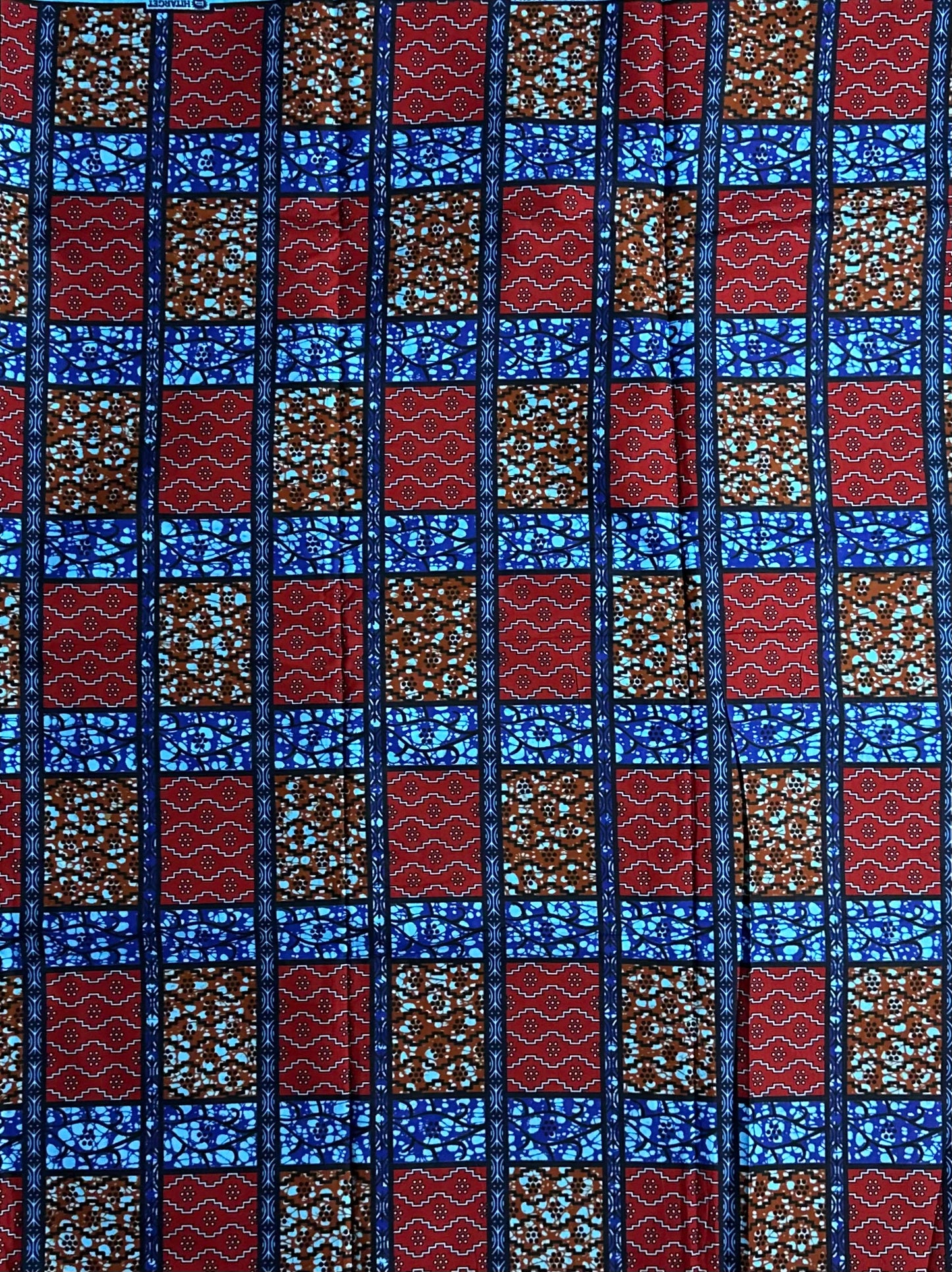 African Print Fabric, Ankara - Blue, Red, Brown Fabric