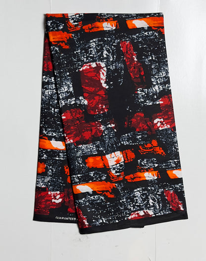 African Print Fabric, Ankara - Red, Orange Fabric