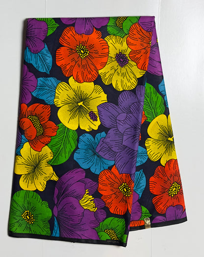 African Print Fabric, Ankara - Yellow, Purple, Orange, Green Fabric