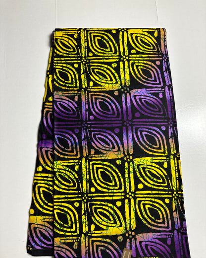 African Print Fabric, Ankara - Yellow, Purple Fabric
