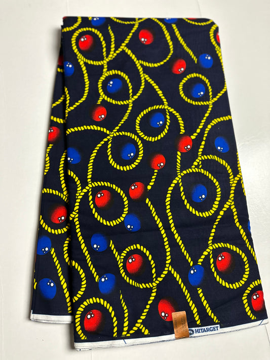 African Print Fabric, Ankara - Blue, Red, Yellow Fabric