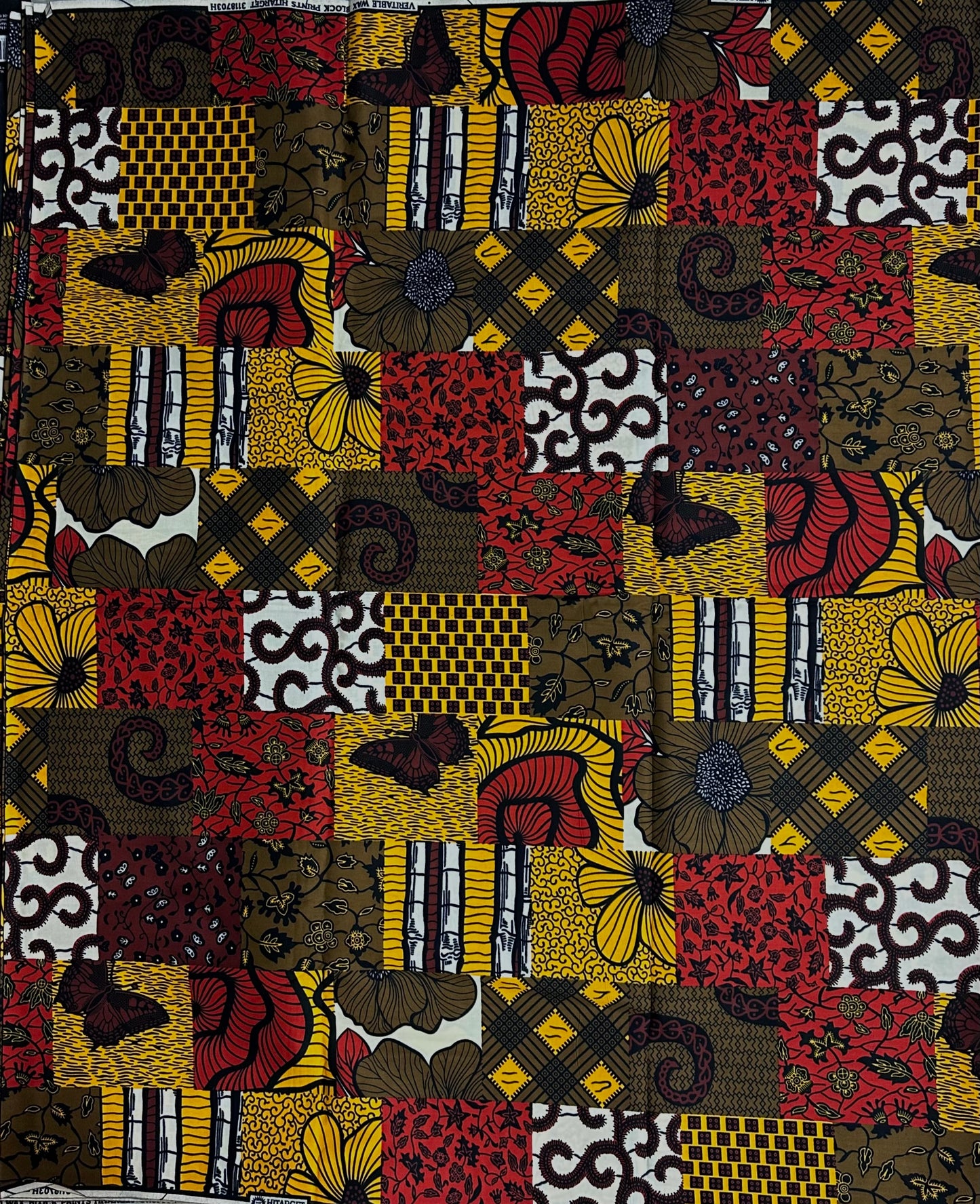 African Print Fabric, Ankara - Red, Brown, Yellow Fabric