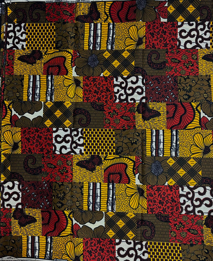 African Print Fabric, Ankara - Red, Brown, Yellow Fabric