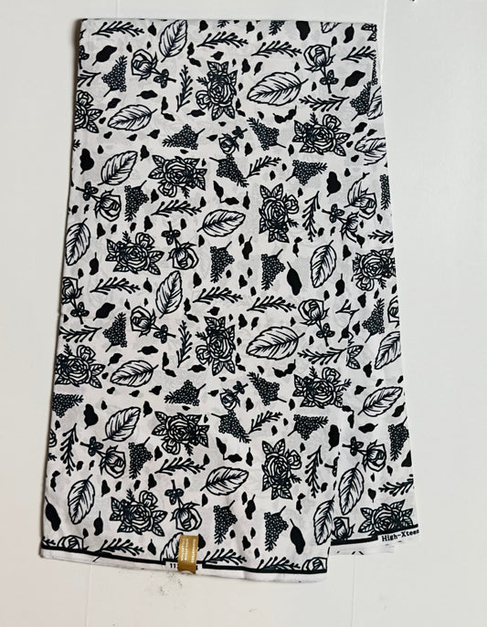 African Print Fabric, Ankara - White, Black Fabric