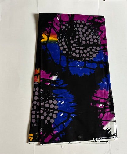 African Print Fabric, Ankara - Purple, Yellow, Blue Fabric