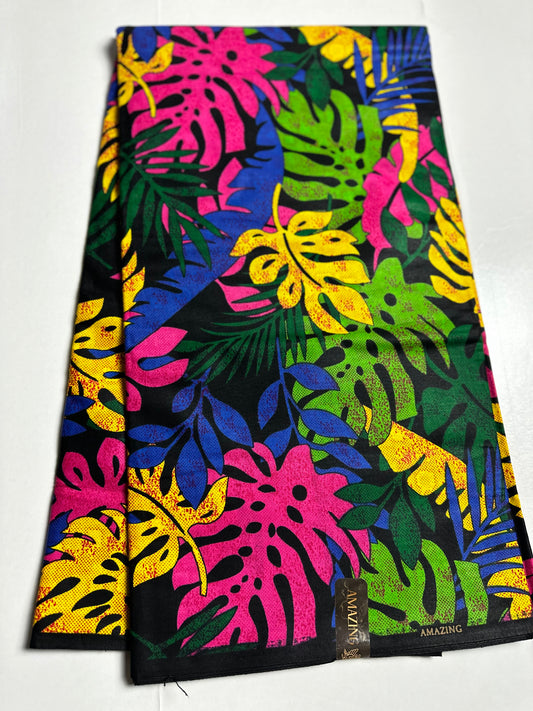 African Print Fabric, Ankara - Blue, Pink, Green, Yellow Fabric