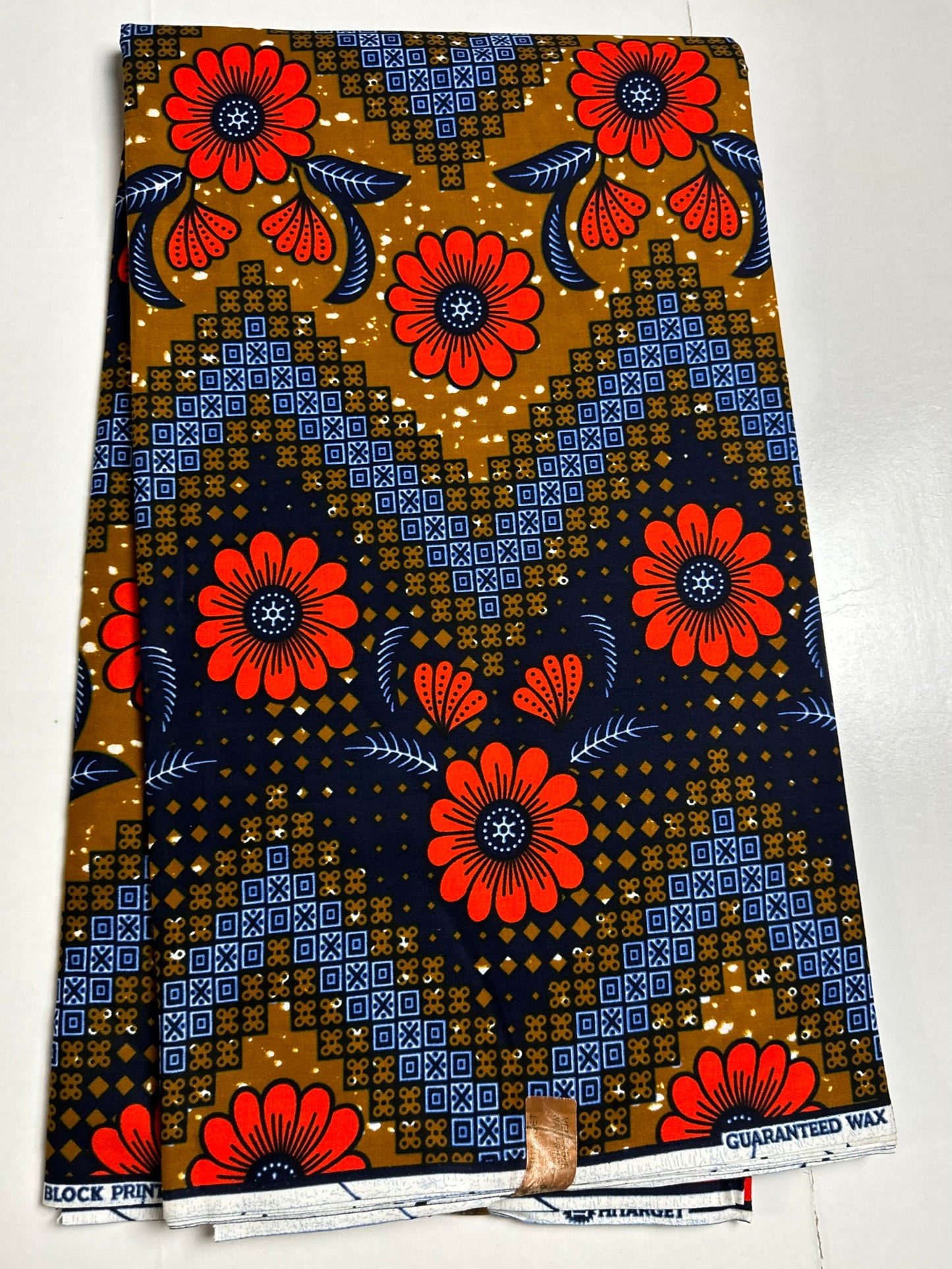 African Print Fabric, Ankara - Blue, Orange, Brown Fabric