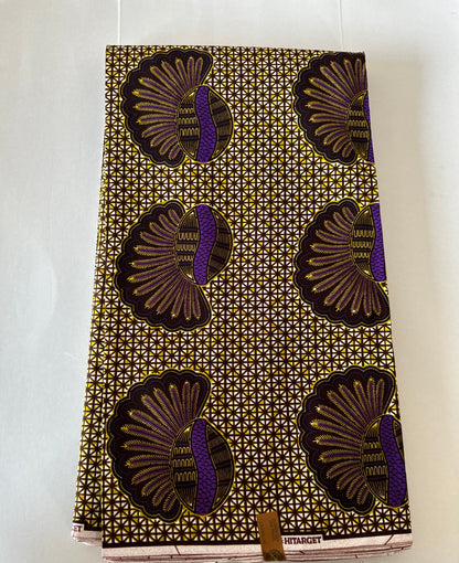 African Print Fabric, Ankara -Brown, Purple Fabric, African Clothing