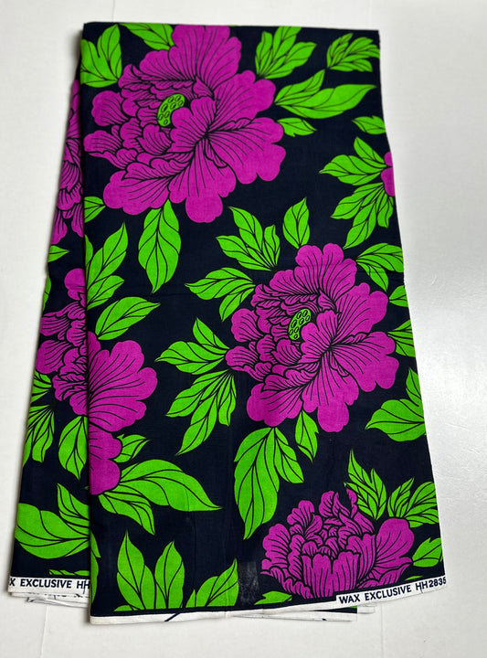 African Print Fabric, Ankara - Purple, Green Fabric