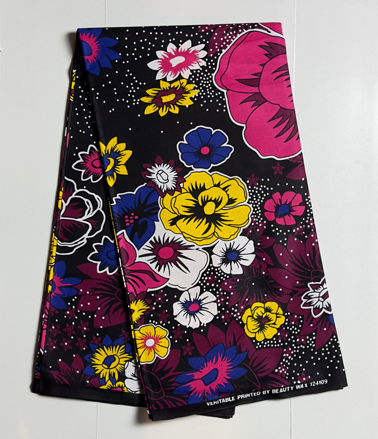 African Print Fabric, Ankara - Pink, Blue, Yellow Fabric
