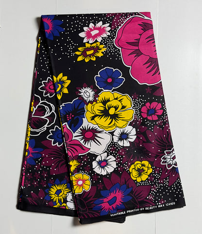 African Print Fabric, Ankara - Pink, Blue, Yellow Fabric
