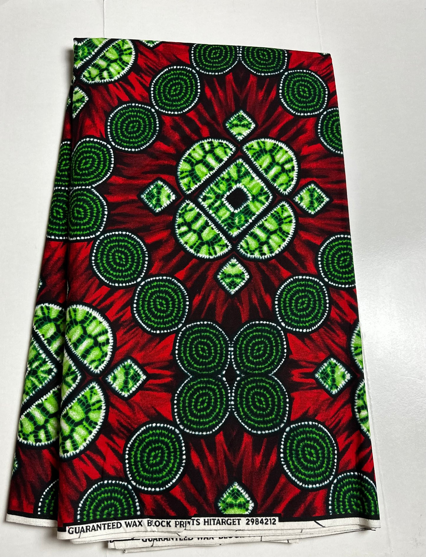 African Print Fabric, Ankara - Green, Red Fabric