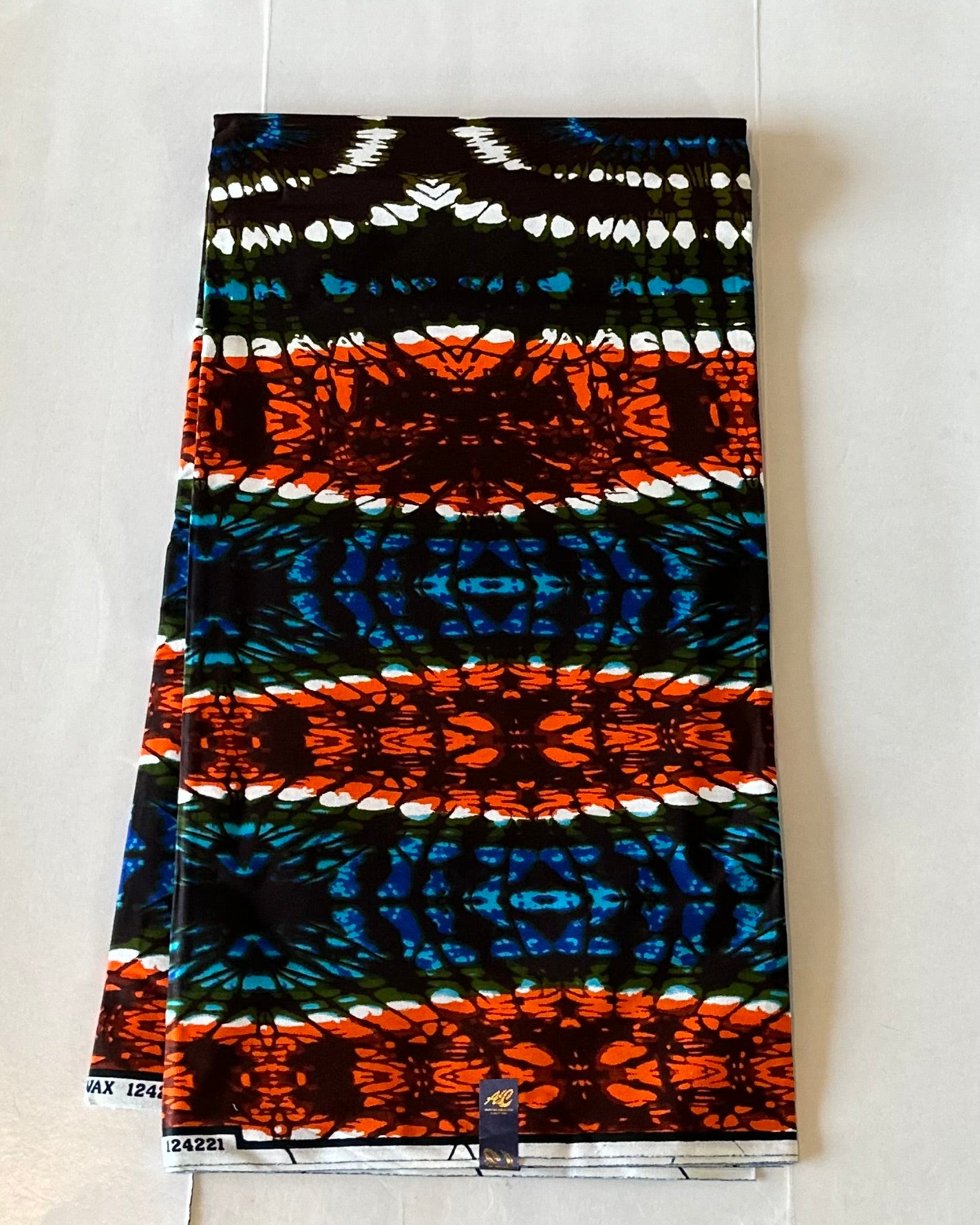 African Print Fabric, Ankara - Blue, Orange Fabric