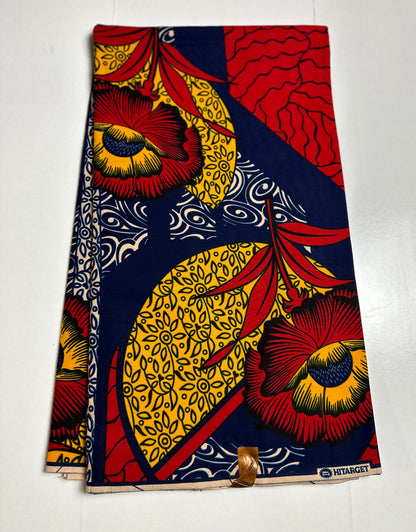 African Print Fabric, Ankara - Blue, Red, Yellow Fabric