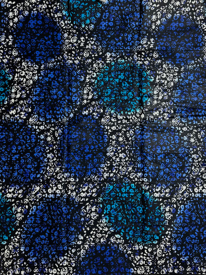 African Print Fabric, Ankara - Blue, White Fabric