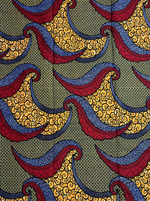 African Print Fabric, Ankara - Brown, Blue, Red, Orange Fabric