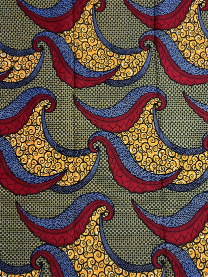 African Print Fabric, Ankara - Brown, Blue, Red, Orange Fabric