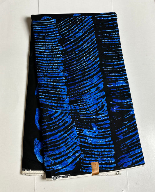 African Print Fabric, Ankara - Black, Blue Fabric