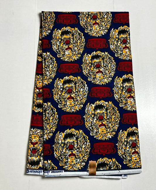 African Print Fabric, Ankara - Blue, Red, Yellow Fabric