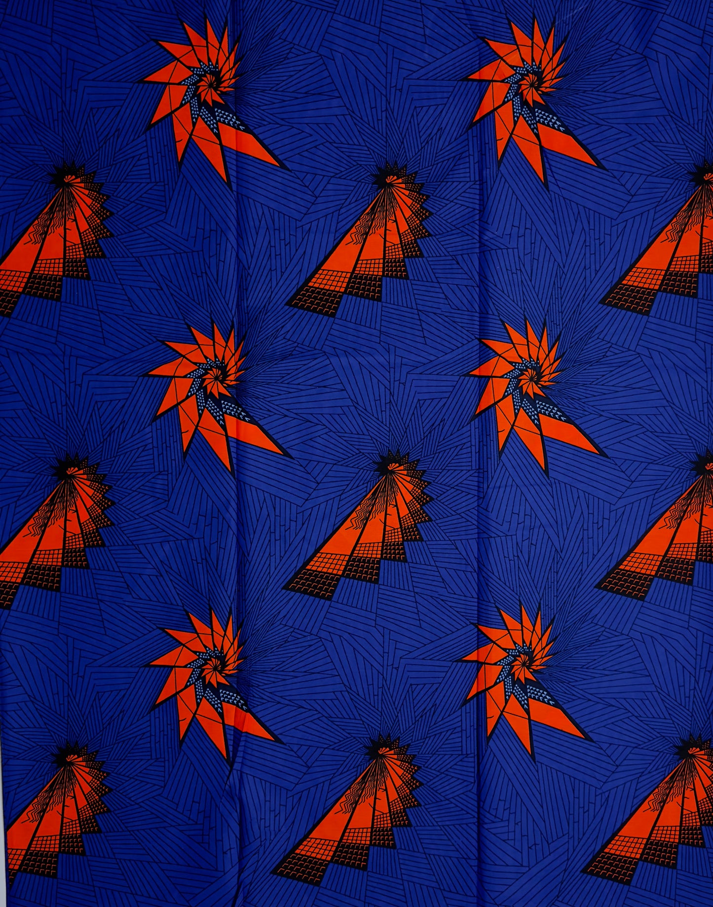 African Print Fabric, Ankara - Blue, Orange Fabric