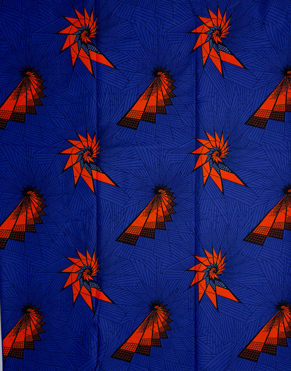 African Print Fabric, Ankara - Blue, Orange Fabric