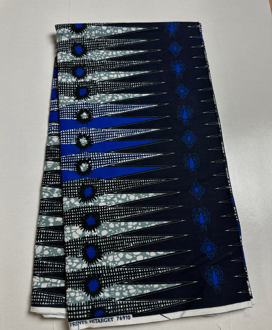 African Print Fabric, Ankara - Blue, Grey Fabric