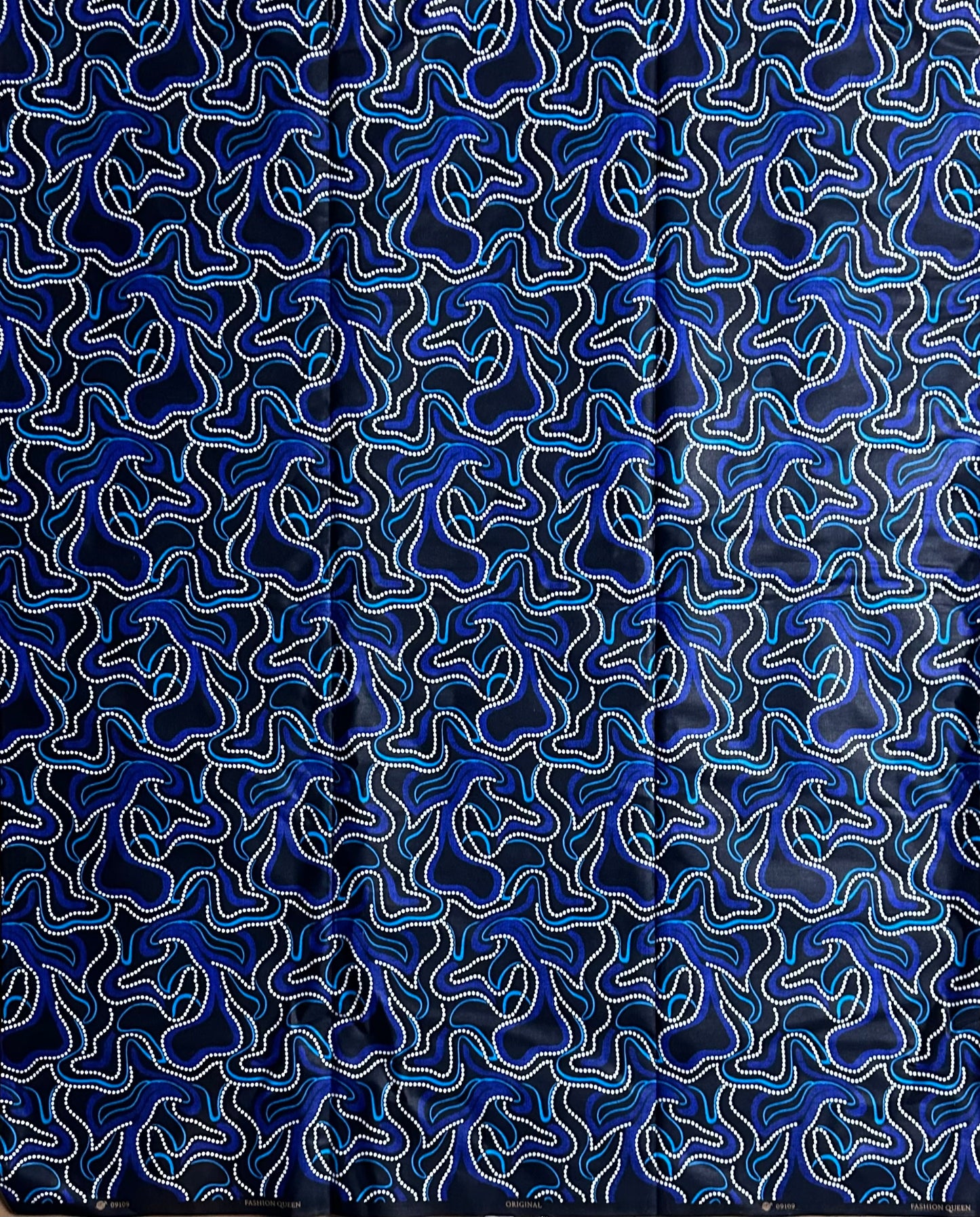 African Print Fabric, Ankara - Blue, Black, White Fabric