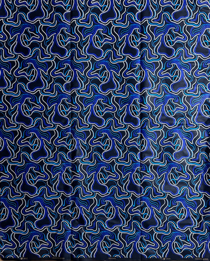 African Print Fabric, Ankara - Blue, Black, White Fabric
