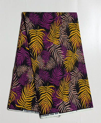 African Print Fabric, Ankara - Purple, Yellow Fabric