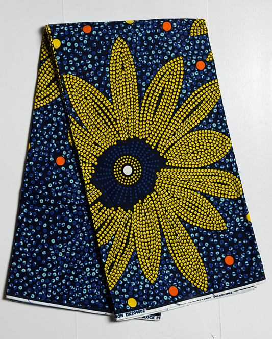 African Print Fabric, Ankara - Blue, Yellow Fabric