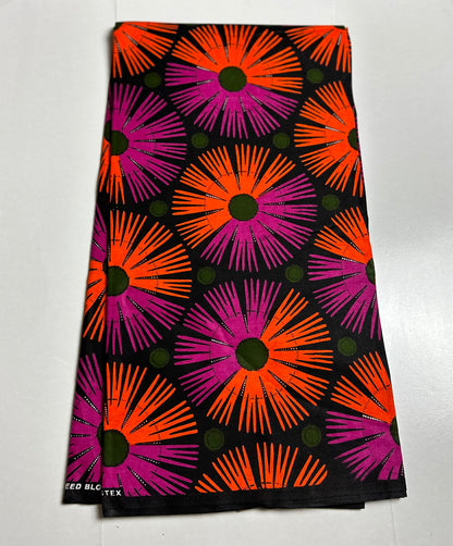 African Print Fabric, Ankara - Pink, Orange Fabric