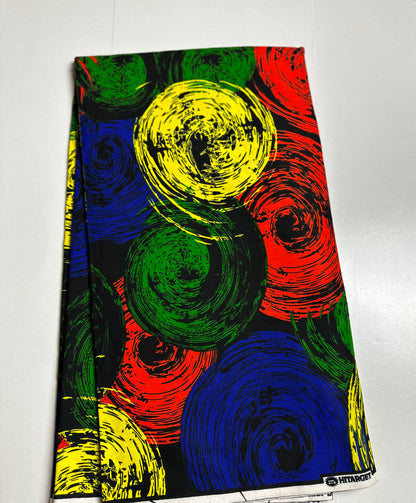 African Print Fabric, Ankara - Green, Blue, Yellow Fabric