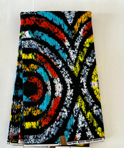 African Print Fabric, Ankara -Blue, Red, Yellow Fabric