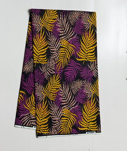 African Print Fabric, Ankara - Purple, Yellow Fabric