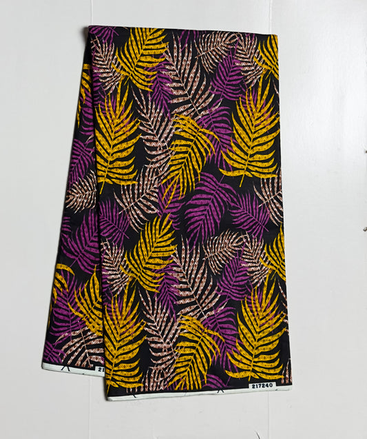 African Print Fabric, Ankara - Purple, Yellow Fabric