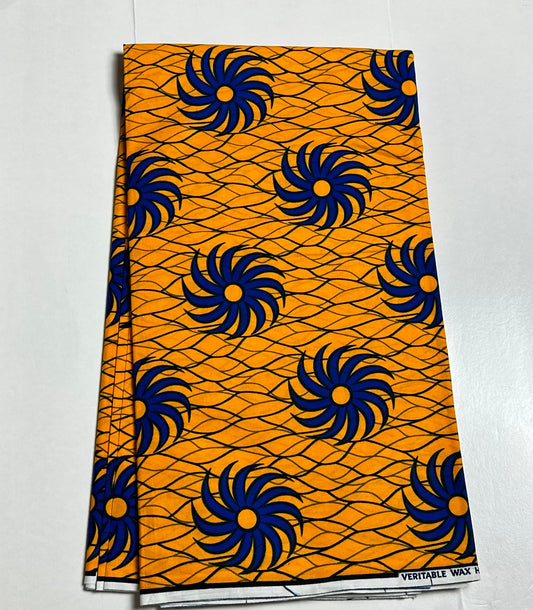 African Print Fabric, Ankara - Yellow, Blue Fabric