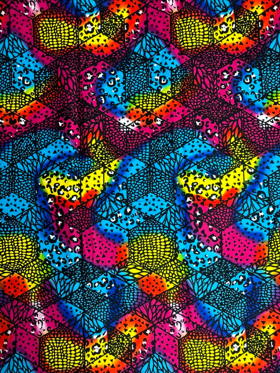 African Print Fabric, Ankara - Pink, Blue, Yellow, Green Fabric