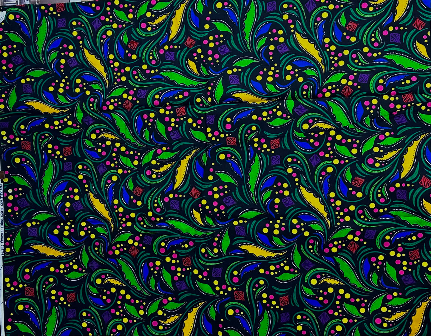 African Print Fabric, Ankara - Green, Blue, Yellow, White Fabric