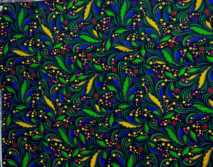 African Print Fabric, Ankara - Green, Blue, Yellow, White Fabric