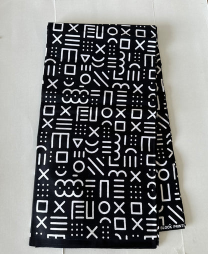 African Print Fabric, Ankara -Black, White Fabric