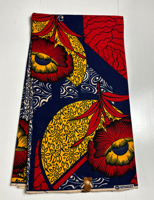 African Print Fabric, Ankara - Blue, Red, Yellow Fabric