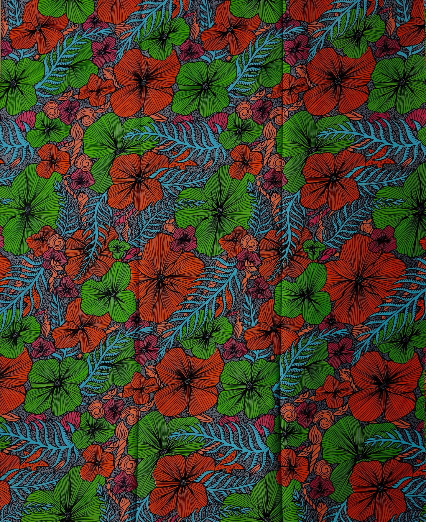 African Print Fabric, Ankara - Green, Orange, Pink Fabric