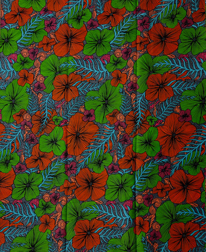 African Print Fabric, Ankara - Green, Orange, Pink Fabric