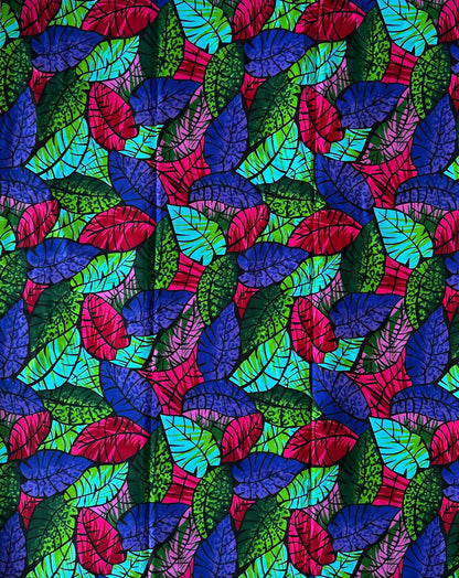 African Print Fabric, Ankara - Green, Blue, Pink Fabric