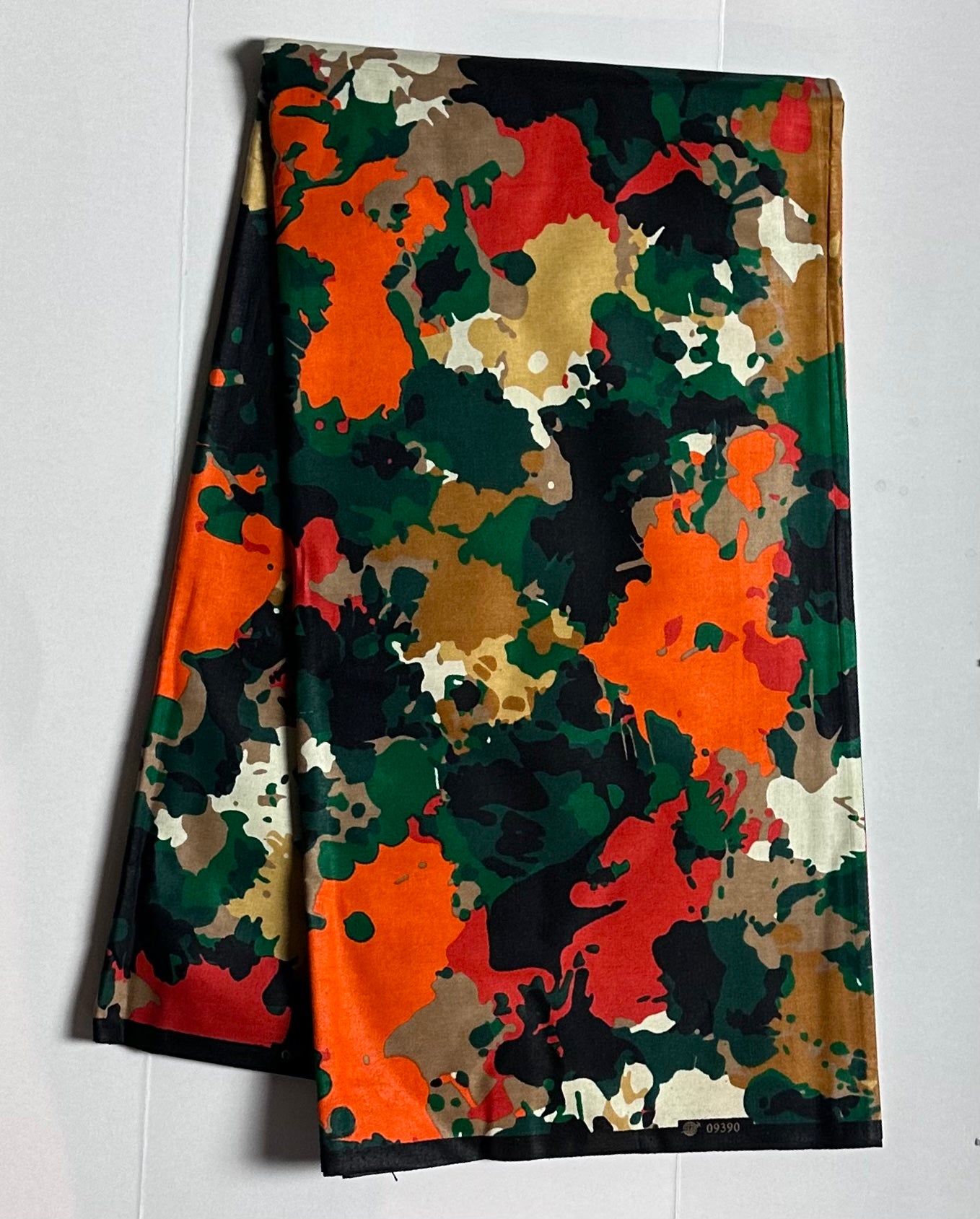 African Print Fabric, Ankara - Green, Orange, Red, Bronze Fabric